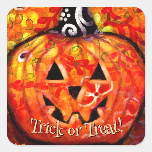 Trick or treat Abstract Jack O Lantern Pompoen Vierkante Sticker (Voorkant)