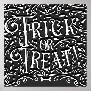 Trick or Treat Antieke Krijtbotten Halloween Feest Poster