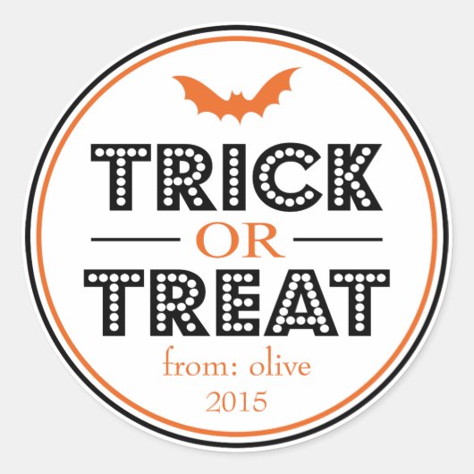 Trick or treat Bat Favor Sticker (zwart / Sinaasap (Voorkant)