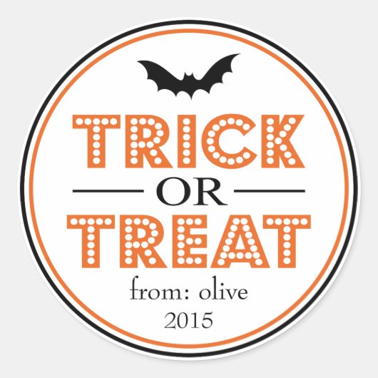 Trick or treat Bat Favor Sticker (zwart / Sinaasap (Voorkant)