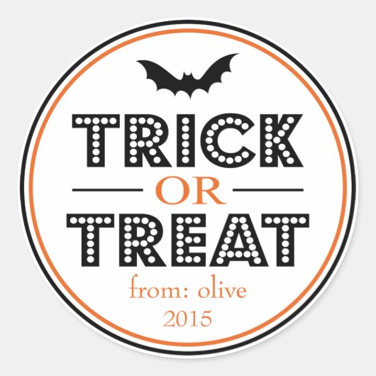 Trick or treat Bat Favor Sticker (zwart / Sinaasap (Voorkant)