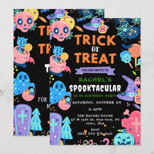 Trick or treat Birthday, Halloween Birthday, Spook Kaart (Voorkant / Achterkant)