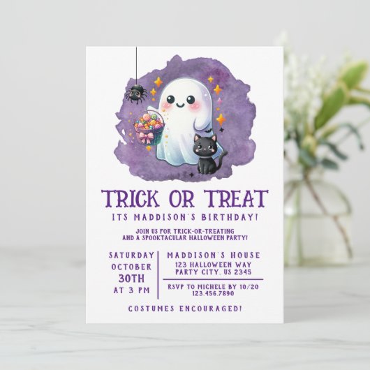 Trick or treat Birthday Uitnodiging (Staand voorkant)