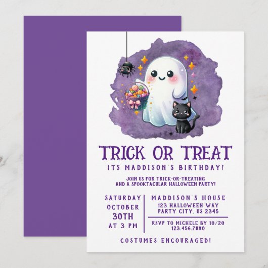Trick or treat Birthday Uitnodiging (Voorkant / Achterkant)
