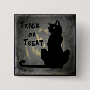 Trick or treat Black Cat - Jack o' Lantern Button