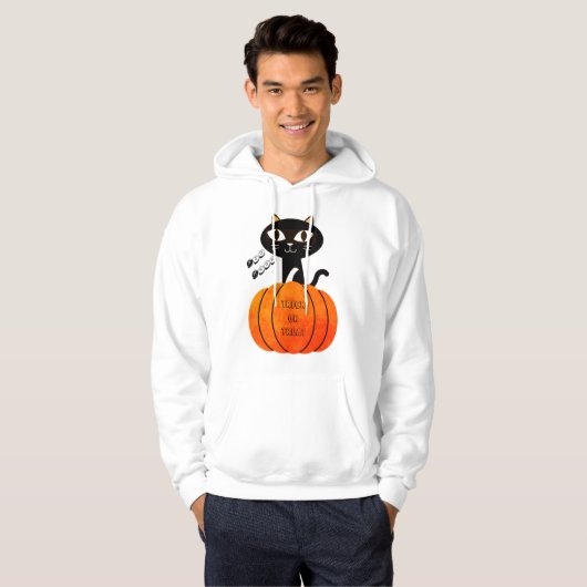 Trick or treat Black Oranje Cat Pumpkin Halloween Hoodie (Voorkant volledig)