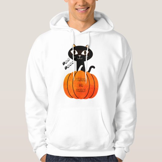 Trick or treat Black Oranje Cat Pumpkin Halloween Hoodie (Voorkant)