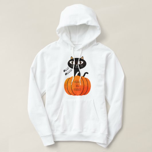 Trick or treat Black Oranje Cat Pumpkin Halloween Hoodie (Design voorkant)