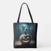 Trick or treat Blauwgroen Pompoen Halloween Bag Tote Bag (Achterkant)