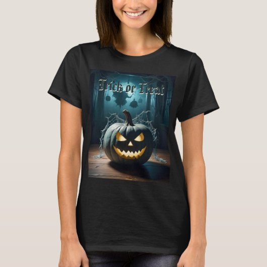 Trick or treat Blauwgroen pompoen Halloween T-shirt (Voorkant)