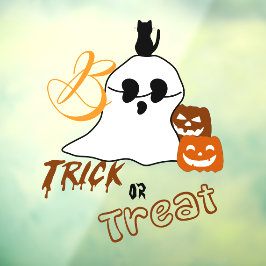 Trick Or Treat Boe met Rugkat en Pompoen Raamsticker