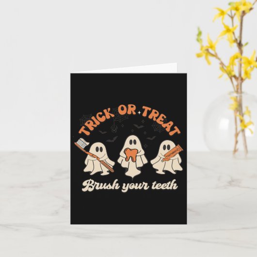 Trick or treat borstel je tanden Halloween Dental Kaart (Gele Bloem)