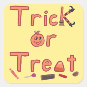 Trick or treat Broom Witch Legs Snoep Halloween Vierkante Sticker