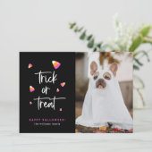 Trick or treat Candy Corn Halloween-fotokaarten Kaart (Staand voorkant)