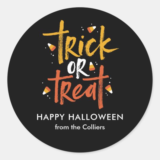 Trick or treat Candy Corn Halloween Ronde Sticker (Voorkant)
