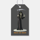 Trick or Treat. Cartoon Grim Reaper Cadeaulabel (Achterkant)