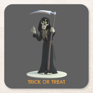 Trick or Treat. Cartoon Grim Reaper Kartonnen Onderzetters