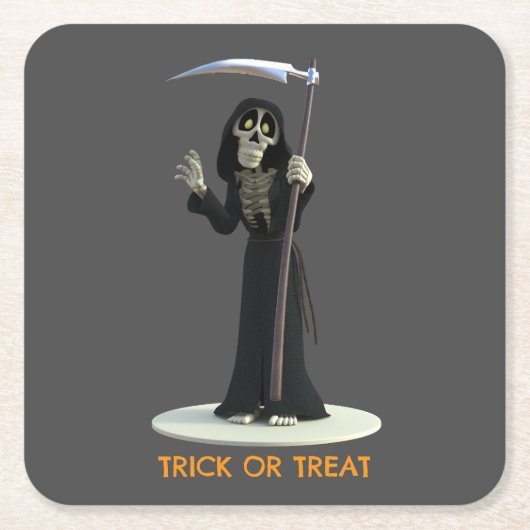 Trick or Treat. Cartoon Grim Reaper Kartonnen Onderzetters (Voorkant)