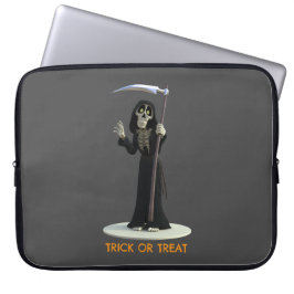 Trick or Treat. Cartoon Grim Reaper Laptop Sleeve