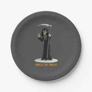 Trick or Treat. Cartoon Grim Reaper Papieren Bordje