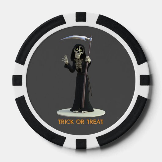 Trick or Treat. Cartoon Grim Reaper Poker Chips (Voorkant)