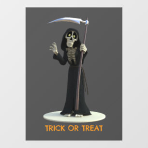 Trick or Treat. Cartoon Grim Reaper Raamsticker