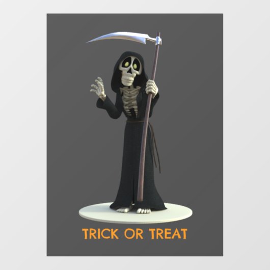 Trick or Treat. Cartoon Grim Reaper Raamsticker (Vel)