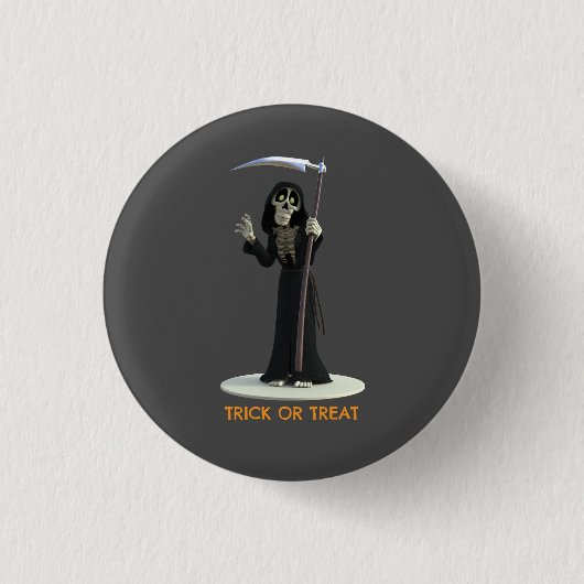 Trick or Treat. Cartoon Grim Reaper Ronde Button 3,2 Cm (Voorkant)