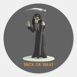 Trick or Treat. Cartoon Grim Reaper Ronde Sticker