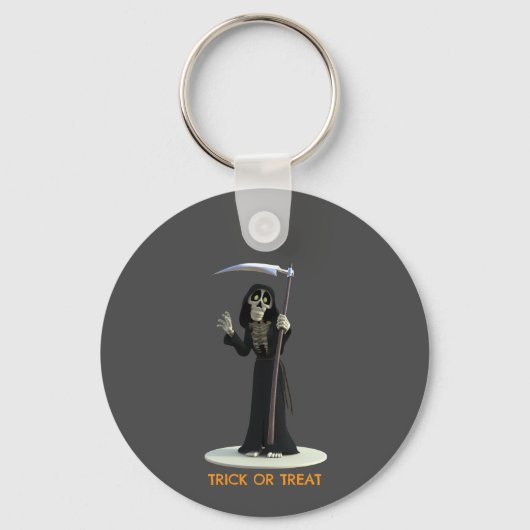 Trick or Treat. Cartoon Grim Reaper Sleutelhanger (Voorkant)
