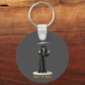 Trick or Treat. Cartoon Grim Reaper Sleutelhanger (Achterkant)