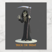 Trick or Treat. Cartoon Grim Reaper Wijn Etiket (Enkel label)
