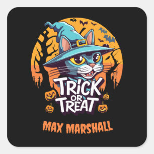 Trick or treat Cat - Creepy Crawlies Sinaasappel Z Vierkante Sticker