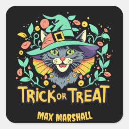 Trick or treat Cat - Zombie Zone Groen Zwart Vierkante Sticker