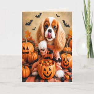 Trick or Treat Cavalier Puppy Schattige Halloweenk Kaart
