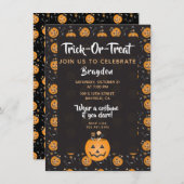 Trick or treat Celebrate Pumpkin Snoep personalise Kaart (Voorkant / Achterkant)