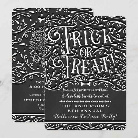 Trick or treat Chalk Halloween Party Kaart (Voorkant / Achterkant)