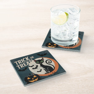 Trick or treat chat Black Glazen Onderzetter