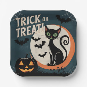 Trick or treat chat Black Papieren Bordje