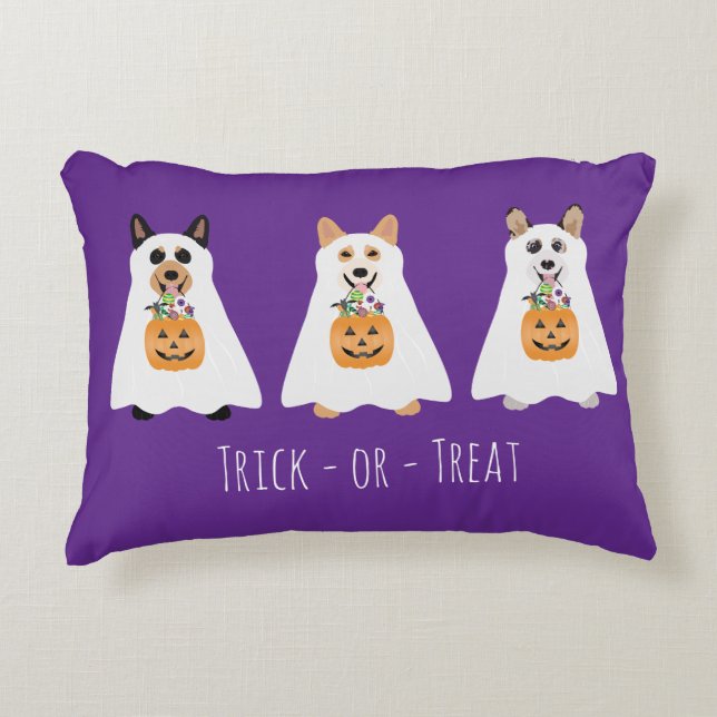 Trick or treat Corgi Ghost Dogs Halloween Accent Kussen (Voorkant)