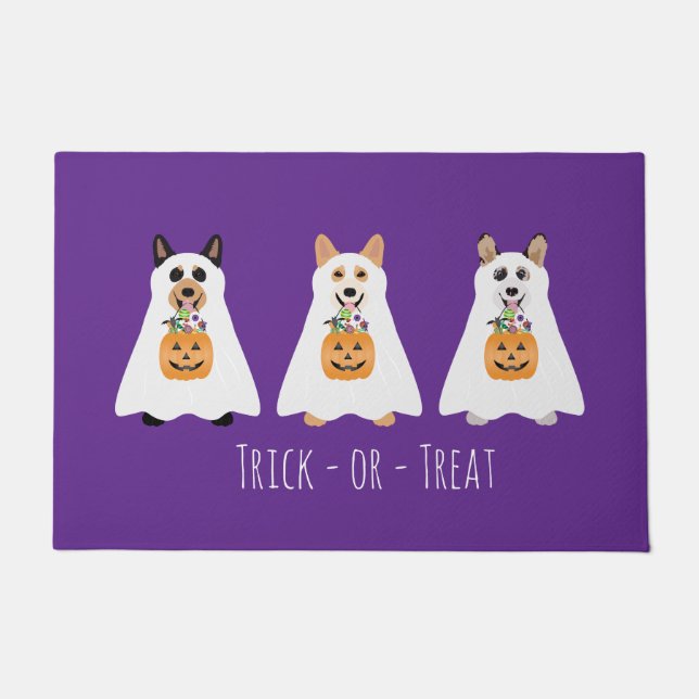 Trick or treat Corgi Ghost Dogs Halloween Deurmat (Voorkant)