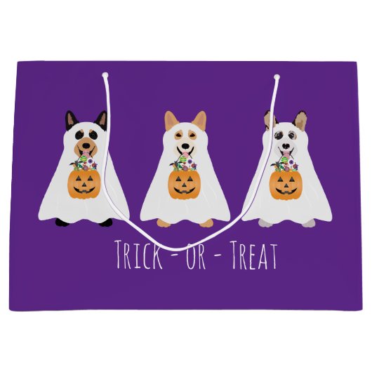 Trick or treat Corgi Ghost Dogs Halloween Groot Cadeauzakje (Voorkant)