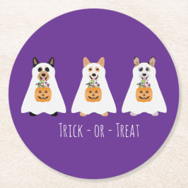 Trick or treat Corgi Ghost Dogs Halloween Ronde Kartonnen Onderzetter