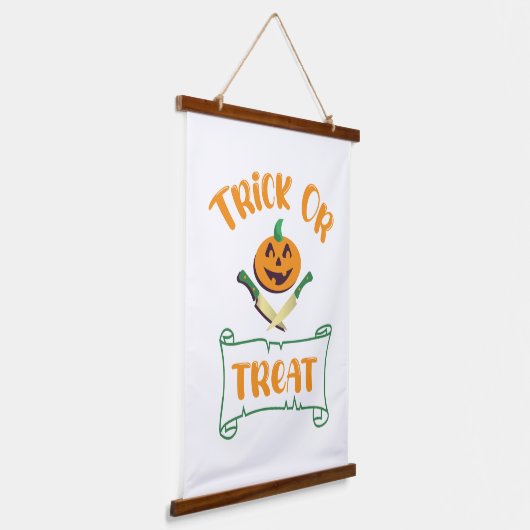 Trick or treat crossbones Halloween pompoen gezich Hangend Wandkleed (Gebogen)