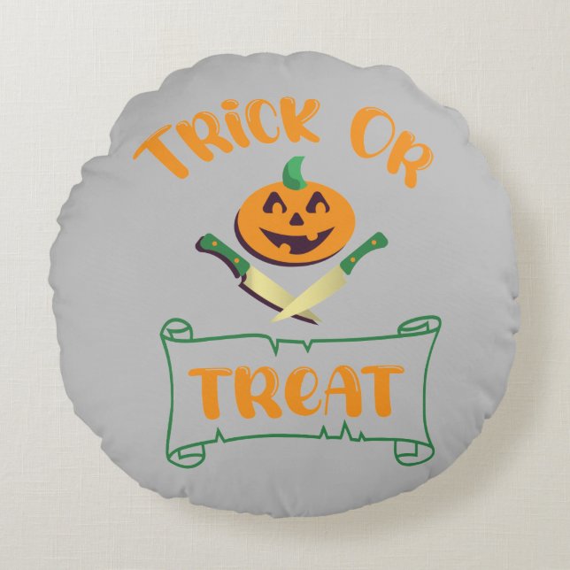 Trick or treat crossbones Halloween pompoen gezich Rond Kussen (Voorkant)