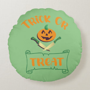 Trick or treat crossbones Halloween pompoen gezich Rond Kussen
