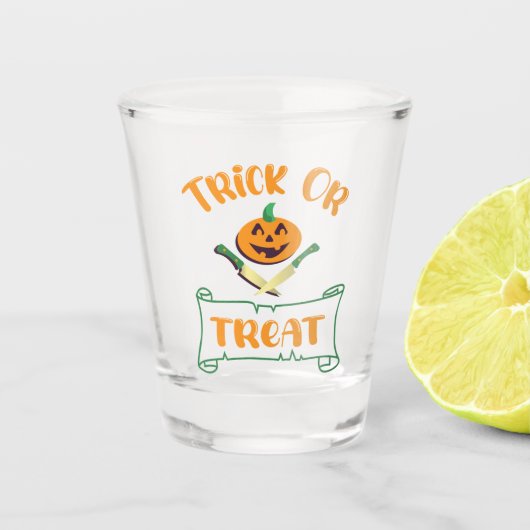 Trick or treat crossbones Halloween pompoen gezich Shot Glas (Voorkant)