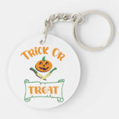 Trick or treat crossbones Halloween pompoen gezich Sleutelhanger (Achterkant)