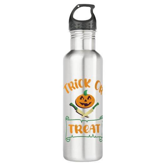 Trick or treat crossbones Halloween pompoen gezich Waterfles (Voorkant)