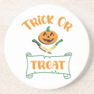 Trick or treat crossbones Halloween pompoen gezich Zandsteen Onderzetter